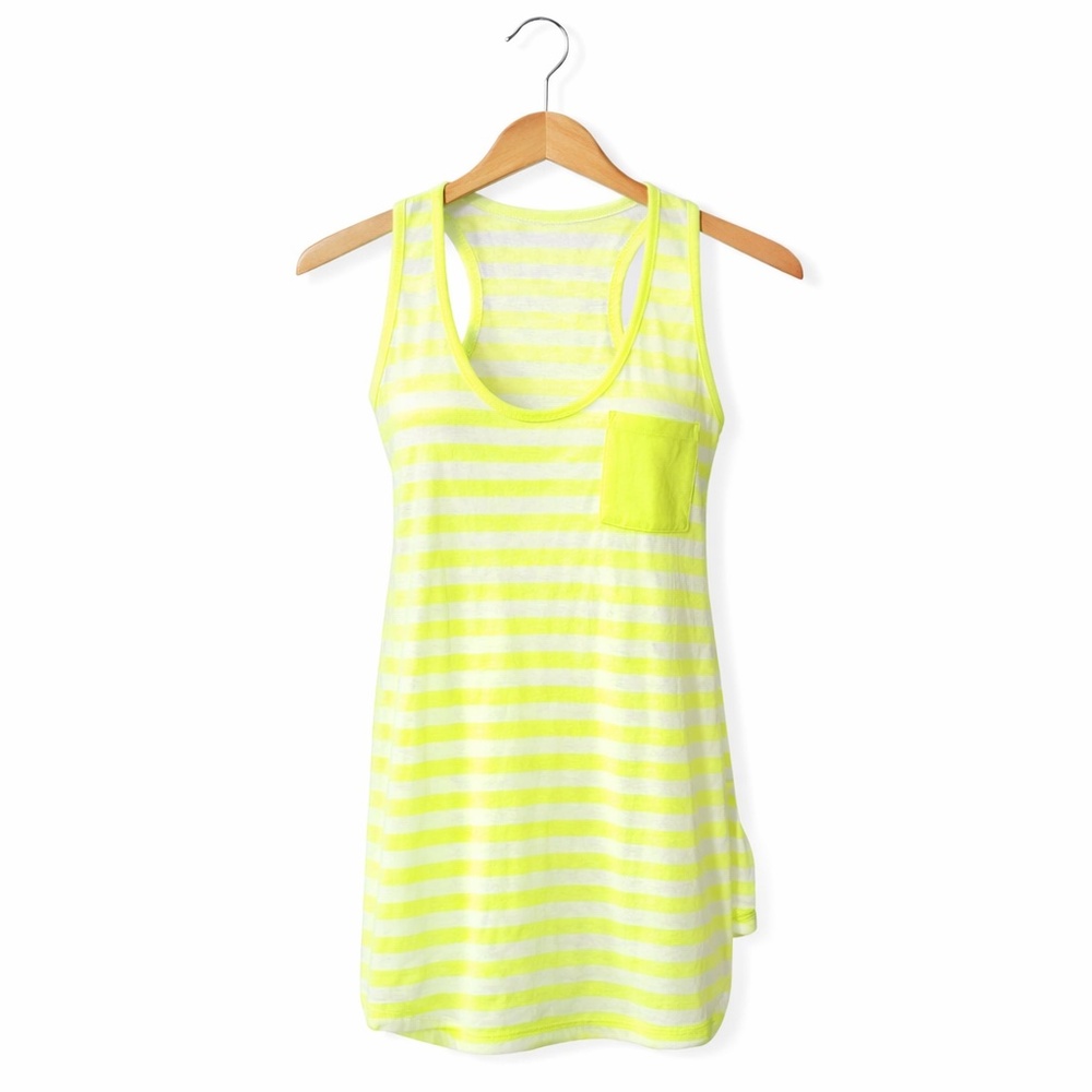 Bebe Neon Yellow Striped Racerback Tank Top. NWT. Size Medium